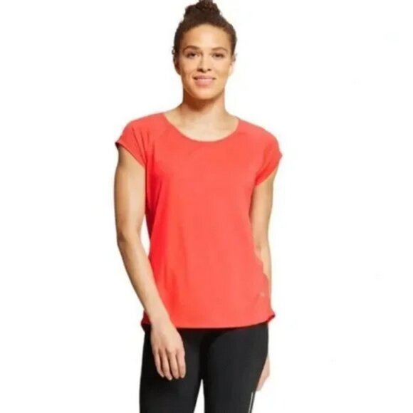 Champion Run Short Orange Raglan Cap Sleeve Fitted Tee Size Small - Picture 1 of 9